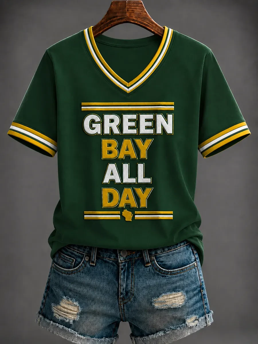 Green Bay Packers Merch Green Bay All Day V-Neck Shirt Game Day Football Shirts Gift For Fans