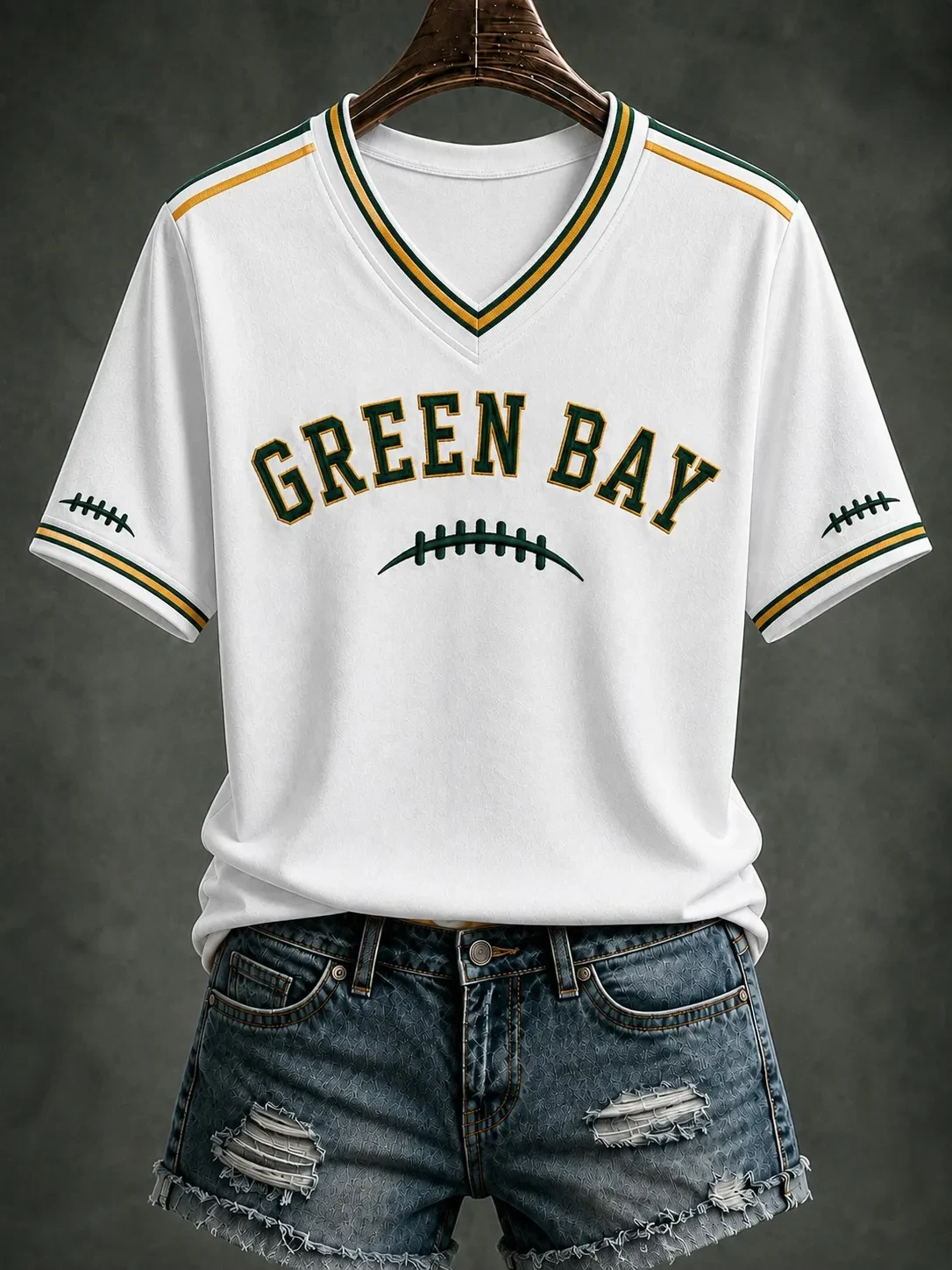 Green Bay Packers Merch Green Bay Football V-Neck Shirt Cute Game Day Outfit Gift For Her