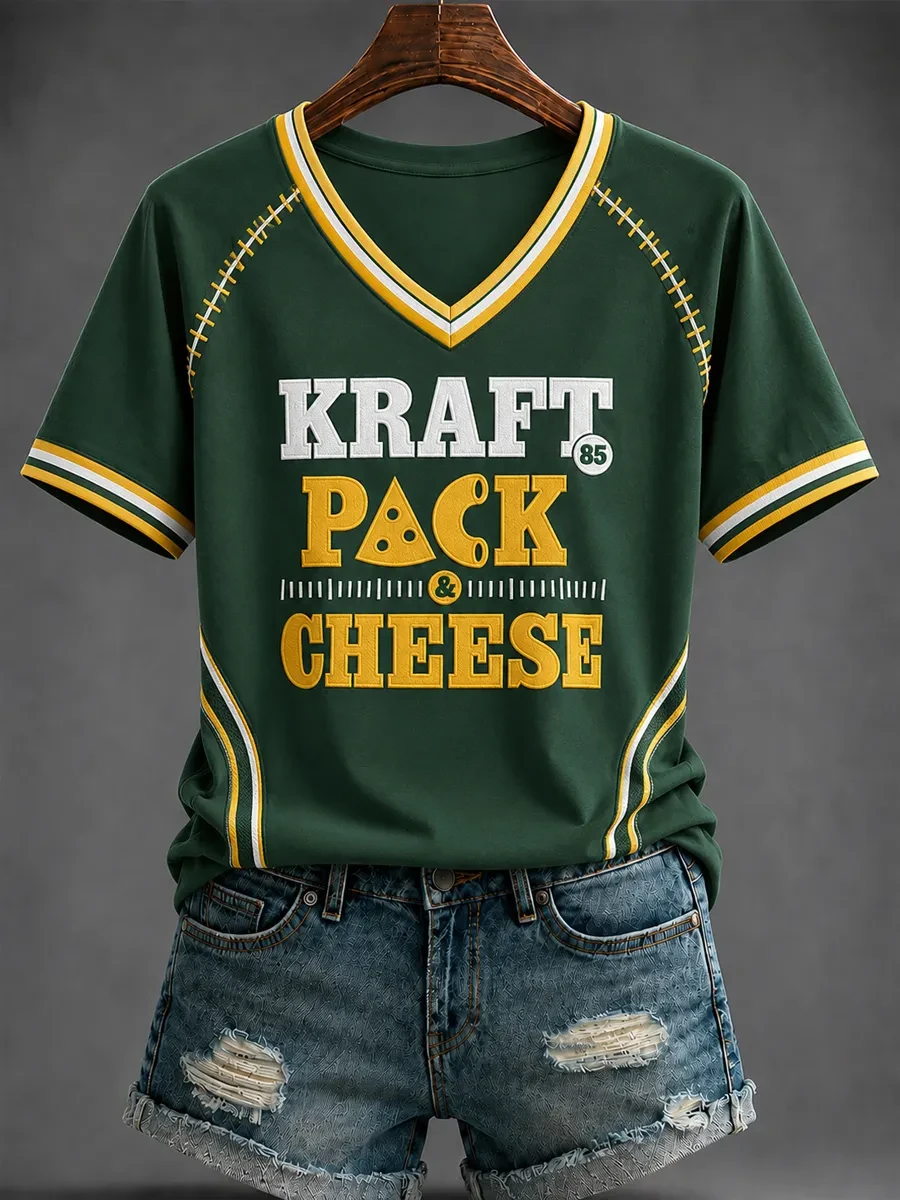 Green Bay Packers Merch Kraft Pack Cheese V-Neck Shirt Game Day Outfits Gift For Football Fans Green Bay Packers Merch Kraft Pack Cheese V-Neck Shirt Game Day Outfits Gift For Football Fans
