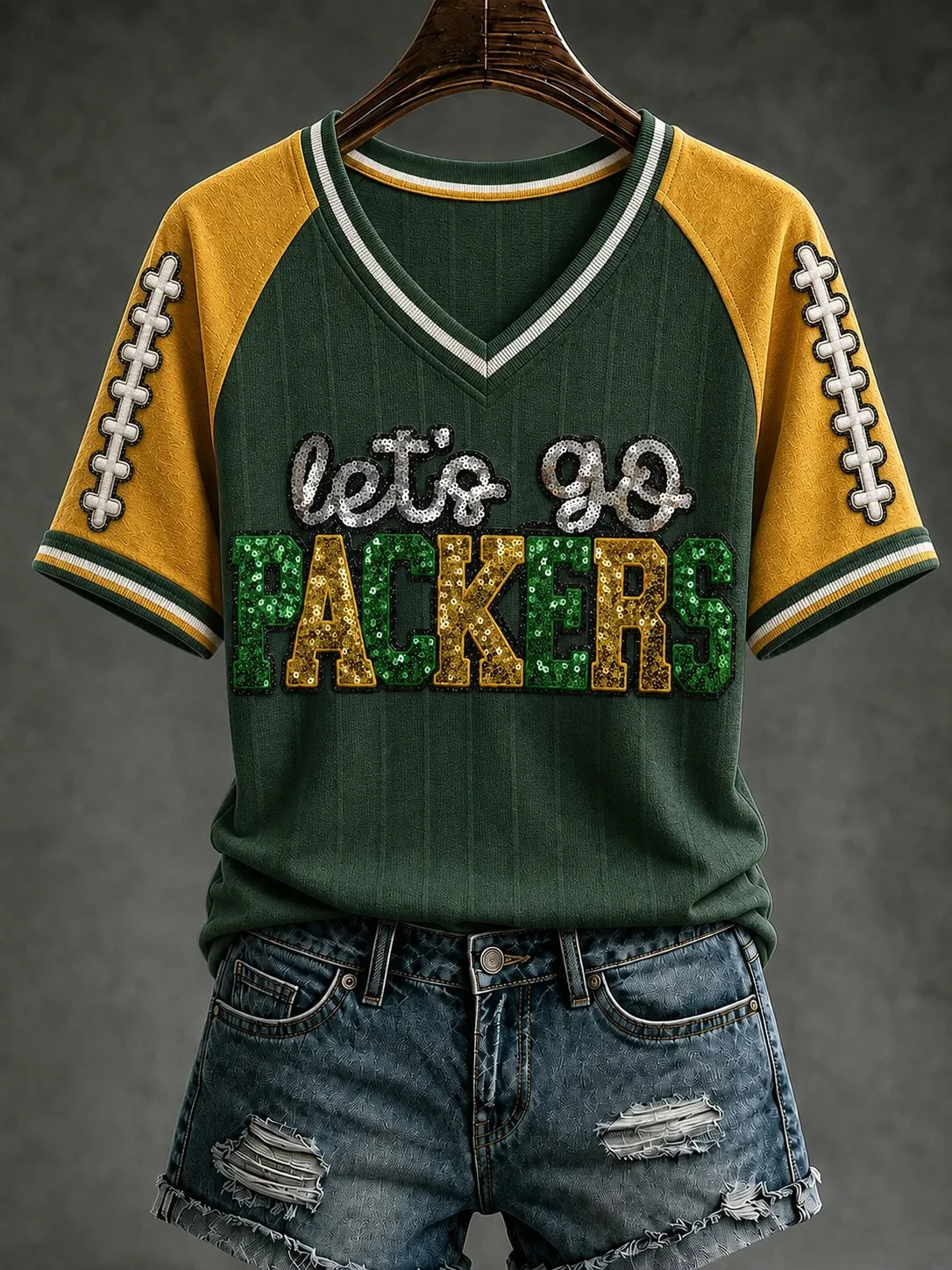 Green Bay Packers Merch Let's Go Packers V-Neck Shirt Football Tailgate Gear Gift For Fans