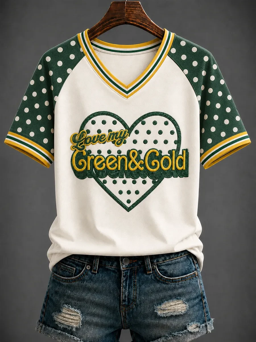 Green Bay Packers Merch Love My Green And Gold V-Neck Shirt Cool Gift For Football Lovers