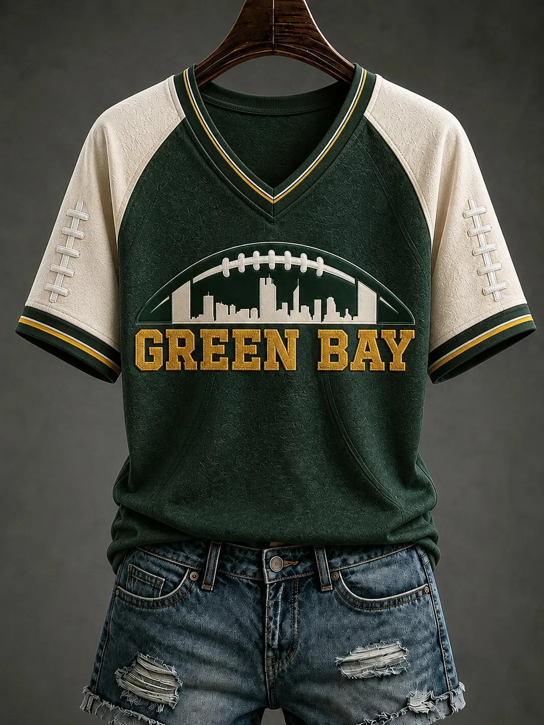 Green Bay Packers Merch Skylive Green Bay Football V-Neck Shirt Women's Game Day Apparel Gifts