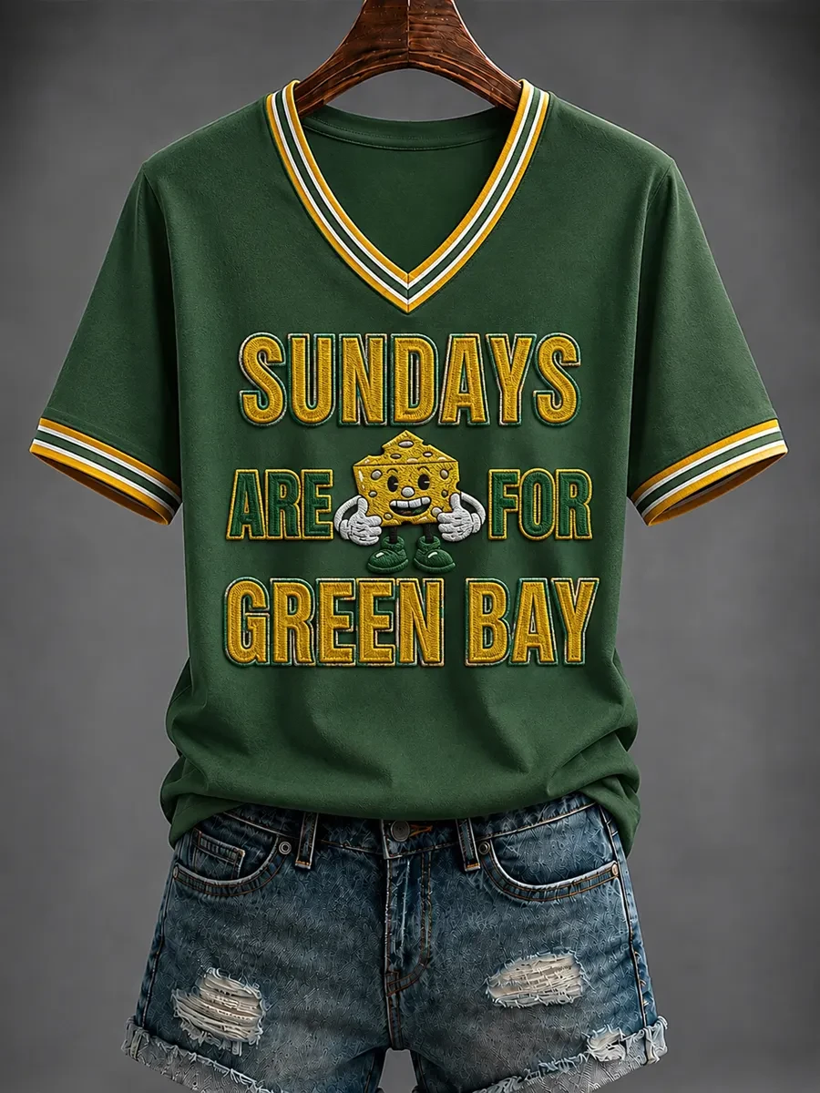 Green Bay Packers Merch Sundays Are For Green Bay V-Neck Shirt Football Game Day Attire Green Bay Packers Merch Sundays Are For Green Bay V-Neck Shirt Football Game Day Attire