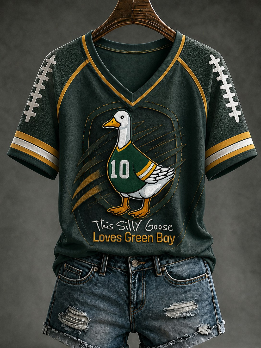 Green Bay Packers Merch This Silly Goose Love Green Bay V-Neck Shirt Funny Game Day Apparel
