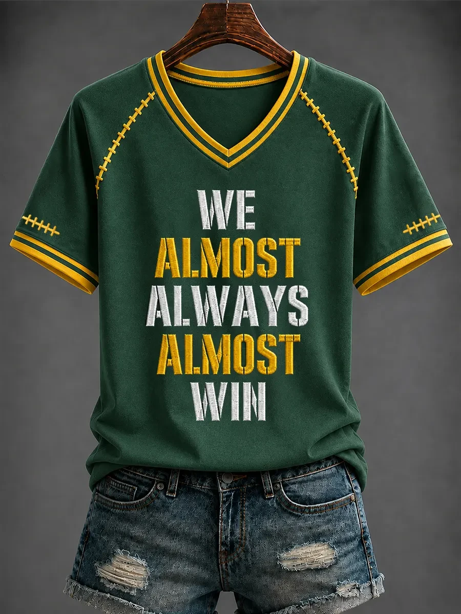 Green Bay Packers Merch We Almost Always Almost Win V-Neck Shirt Sunday Funday Outfits