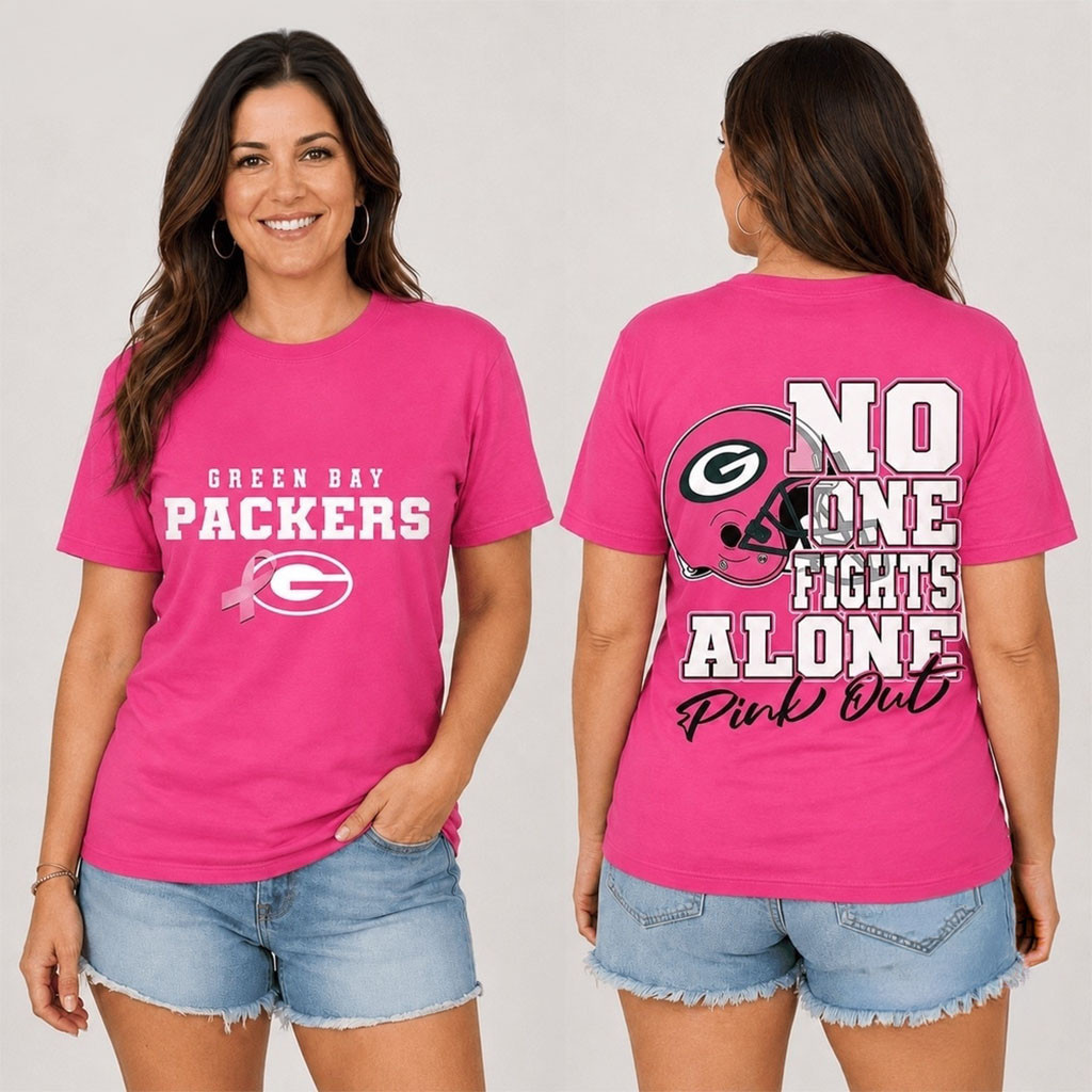 Green Bay Packers No One Fight Alone Pink Out T-Shirt Packers Merch Football Fan Gift Ideas