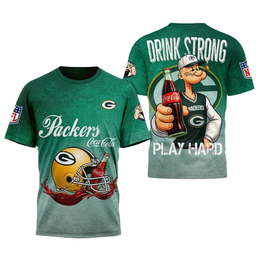 Green Bay Packers Popeye Coca Cola Drink Strong T-Shirt Packers Merch Gift For Football Lovers