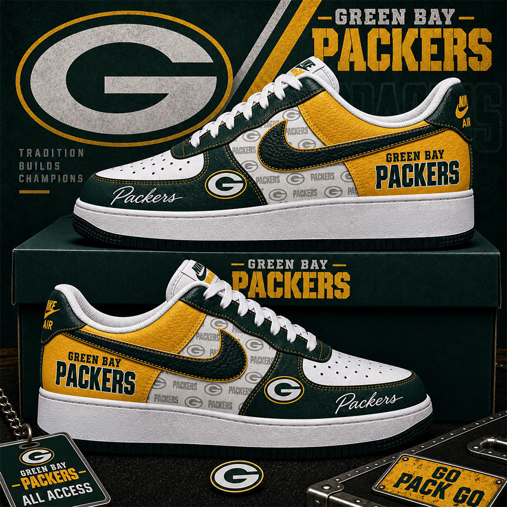Green Bay Packers Sneakers Go Pack Go Shoes Packers Merch American Football Presents