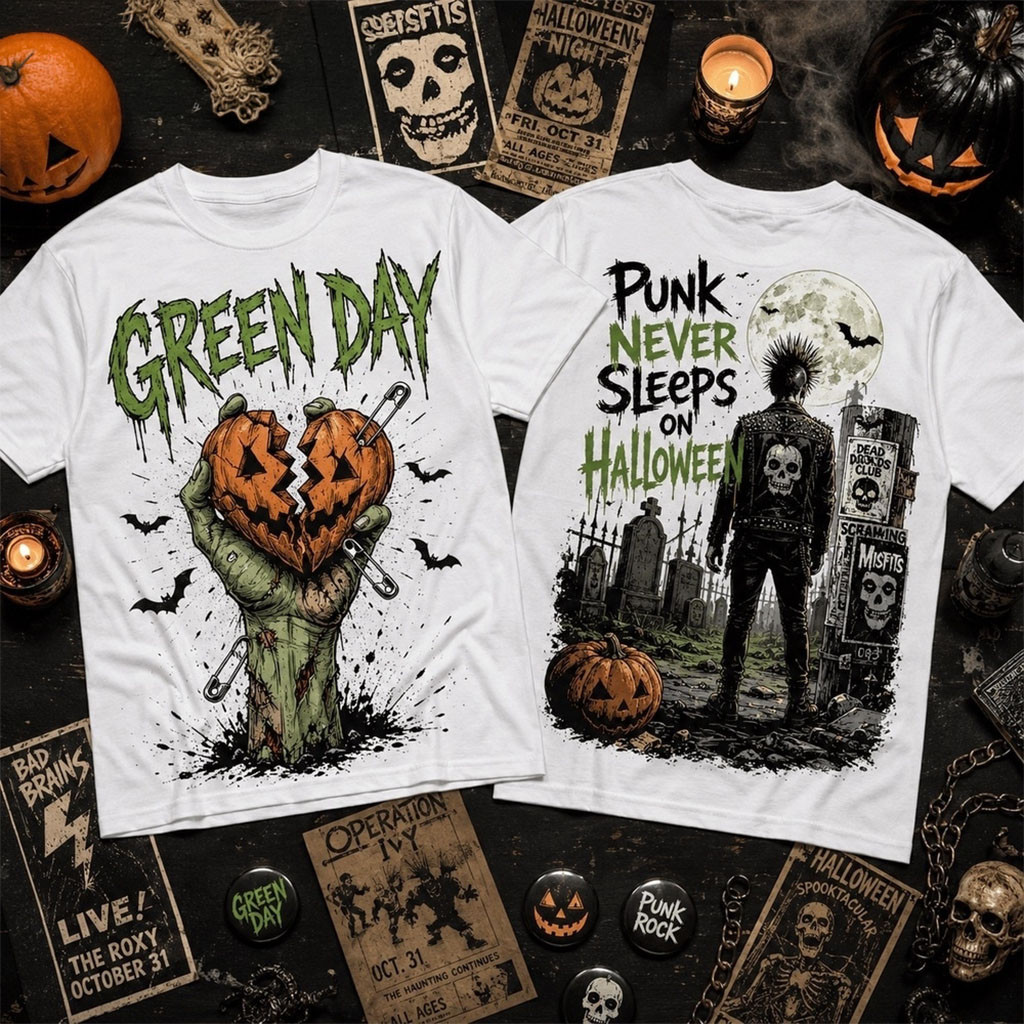 Green Day Punk Never Sleeps On Halloween T-Shirt Green Day Merch Gift For Band Fans Green Day Punk Never Sleeps On Halloween T-Shirt Green Day Merch Gift For Band Fans