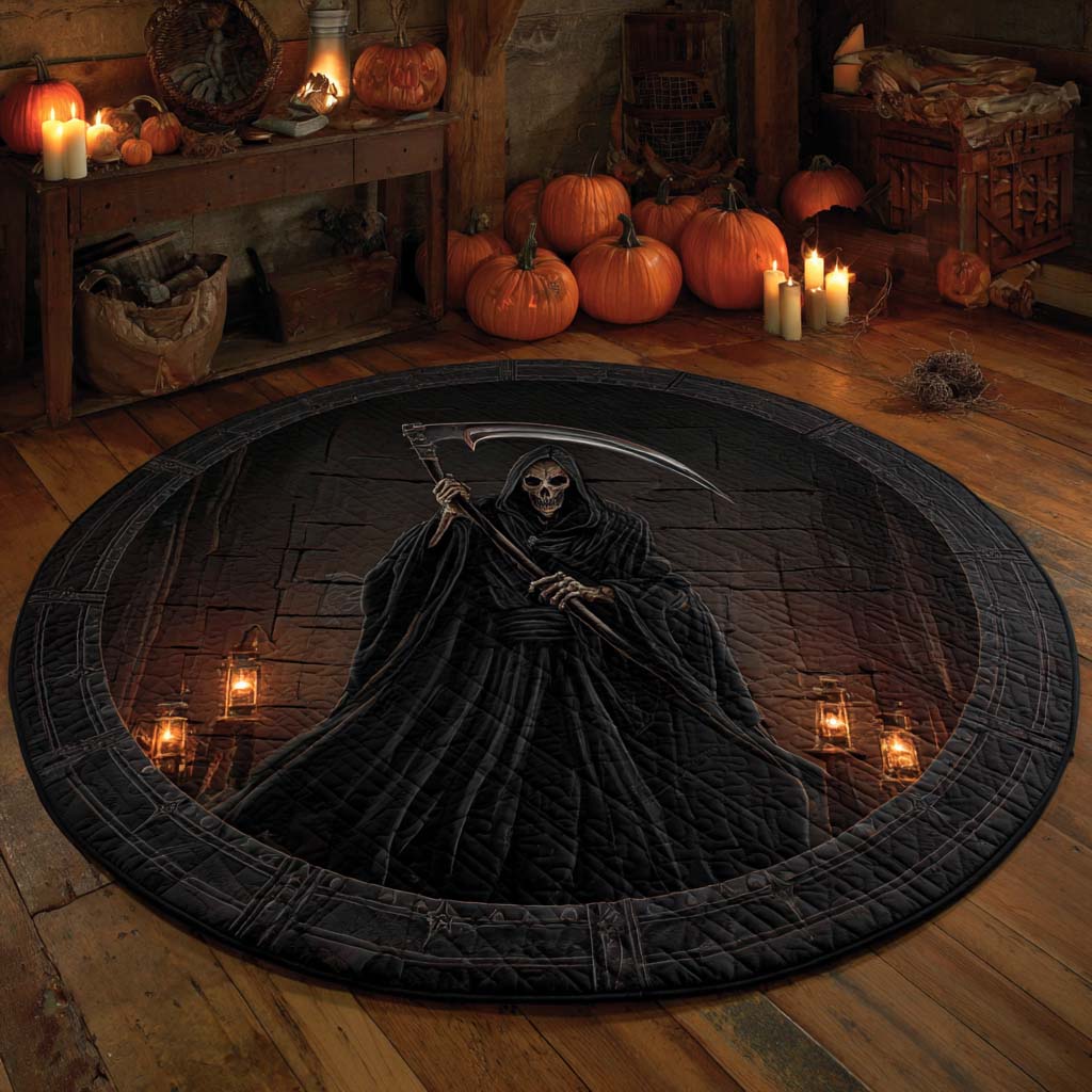 Grim Reaper Quilted Round Mat Halloween Decor Cool Housewarming Gifts