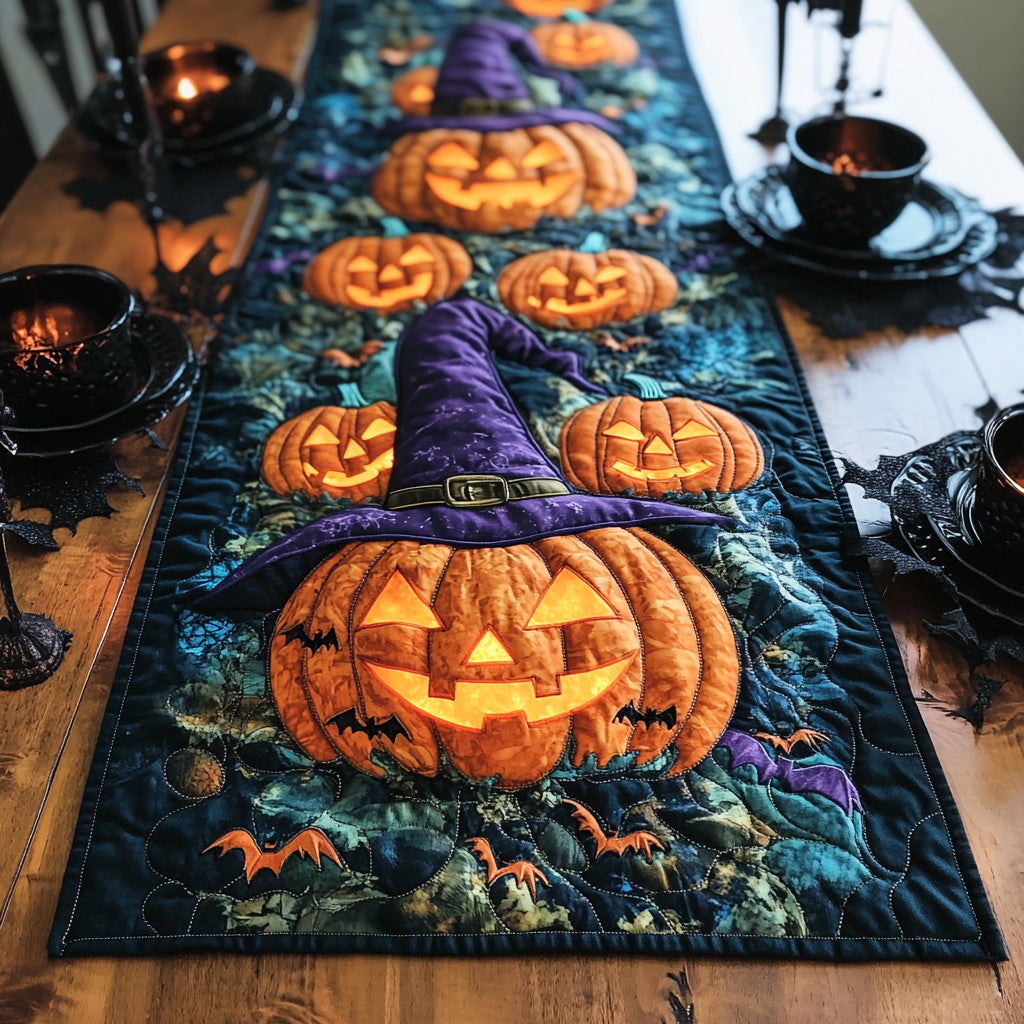 Grinning Gourd Quilted Table Runner Kitchen Table Decor Ideas Cute Halloween Gifts