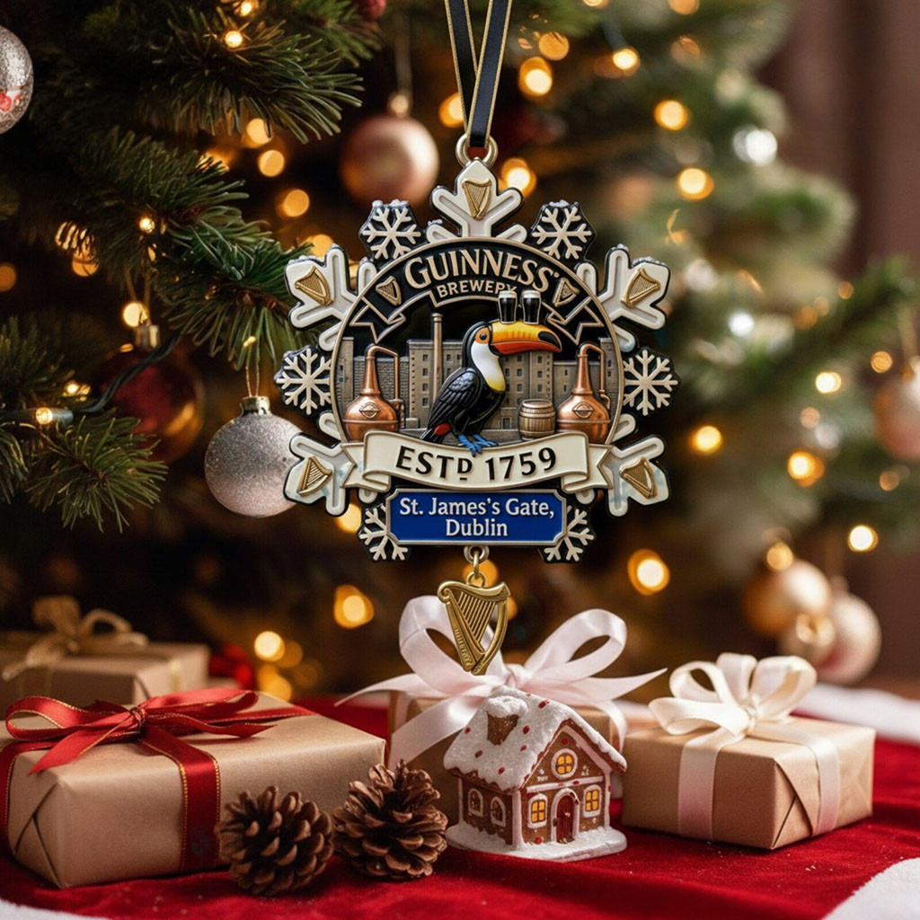Guinness Brewery Toucan Snowflake Christmas Ornament St James's Gate Irish Pub Xmas Decor