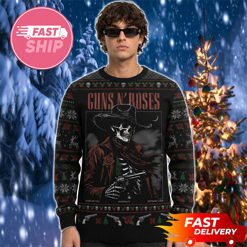 Guns N Roses Arlington Texas Show 2026 Skull Cowboys Christmas Ugly Sweater Guns N Roses Merch