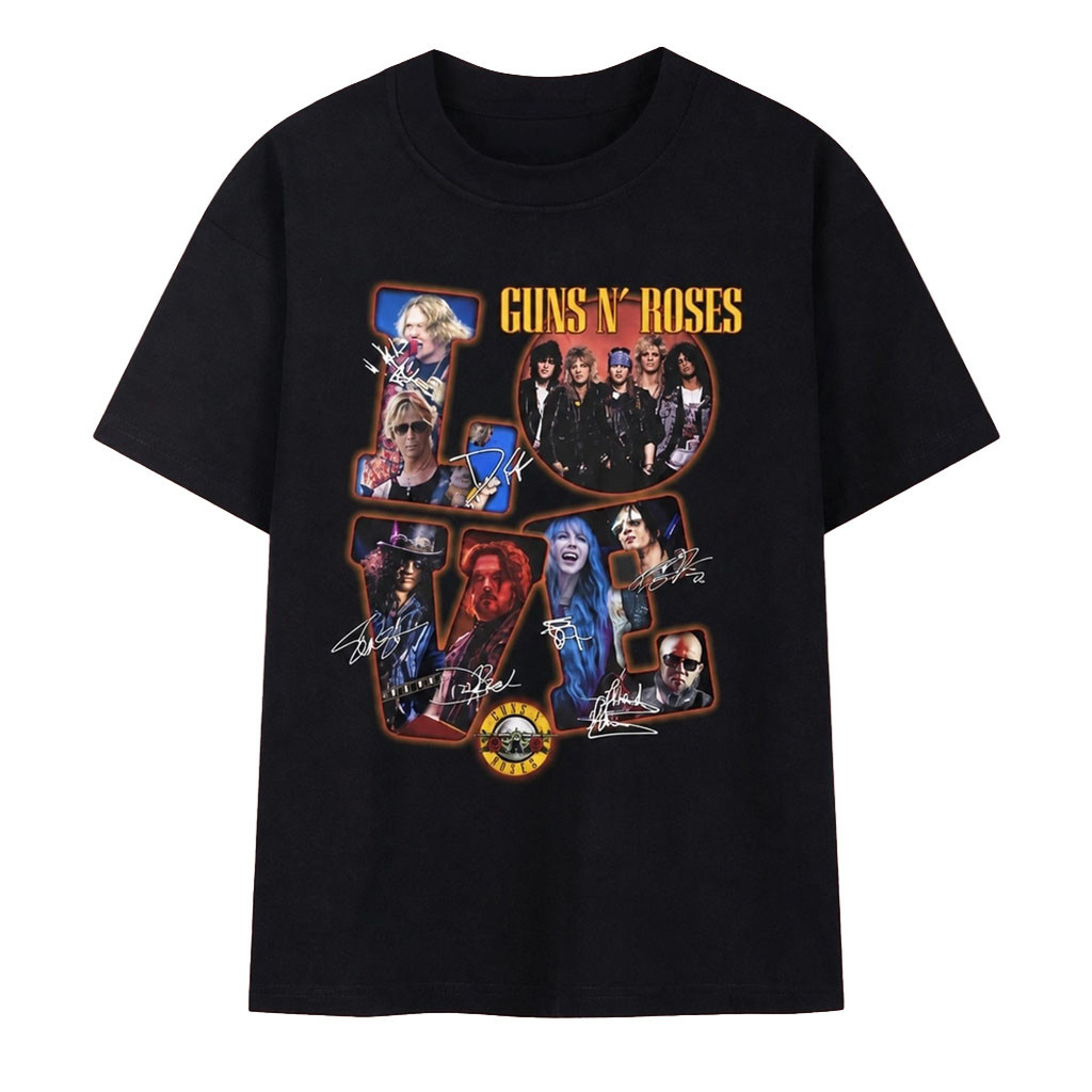 Guns N Roses LOVE Signatures Heavy Metal Band Graphic T-Shirt Guns N Roses Merch Fan Gifts