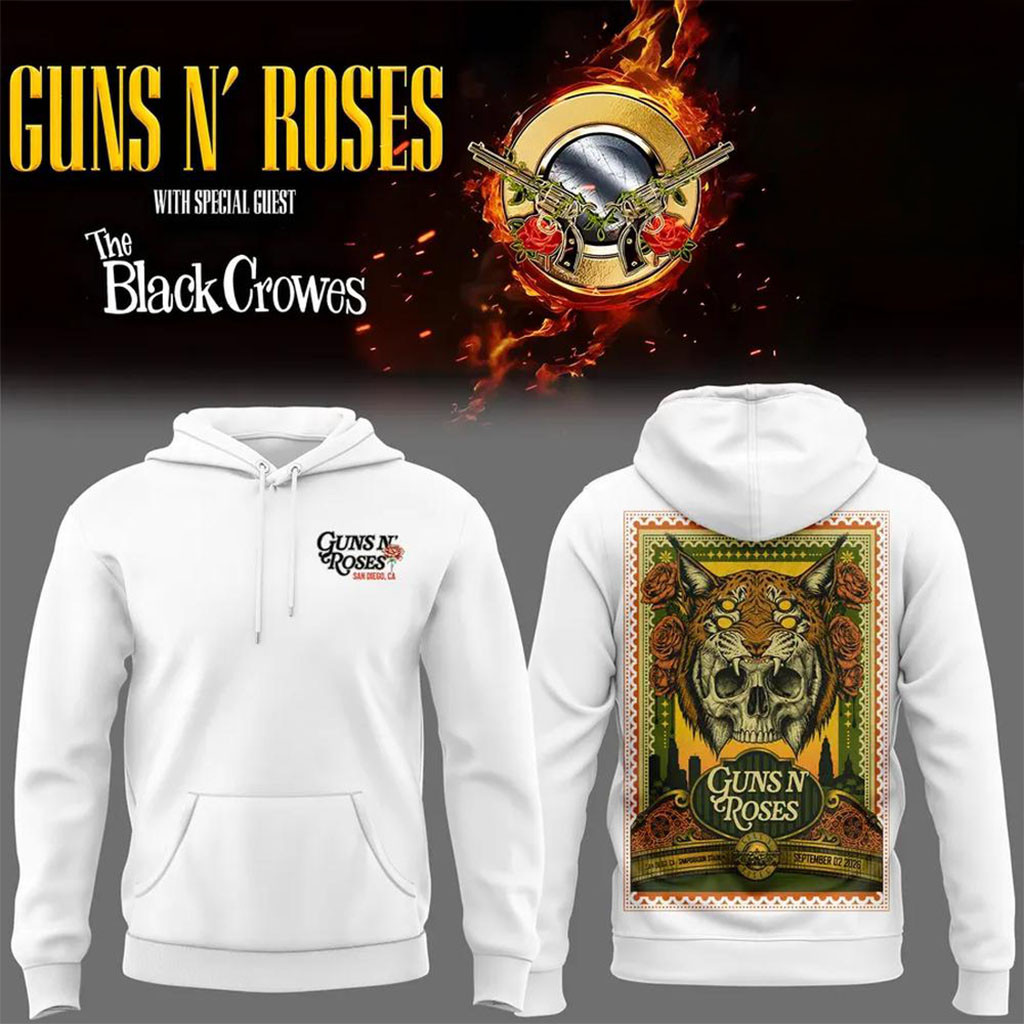 Guns N Roses Merch San Diego Snapdragon Stadium The Black Crowes 2026 Hoodie White Fan Gear Guns N Roses Merch San Diego Snapdragon Stadium The Black Crowes 2026 Hoodie White Fan Gear