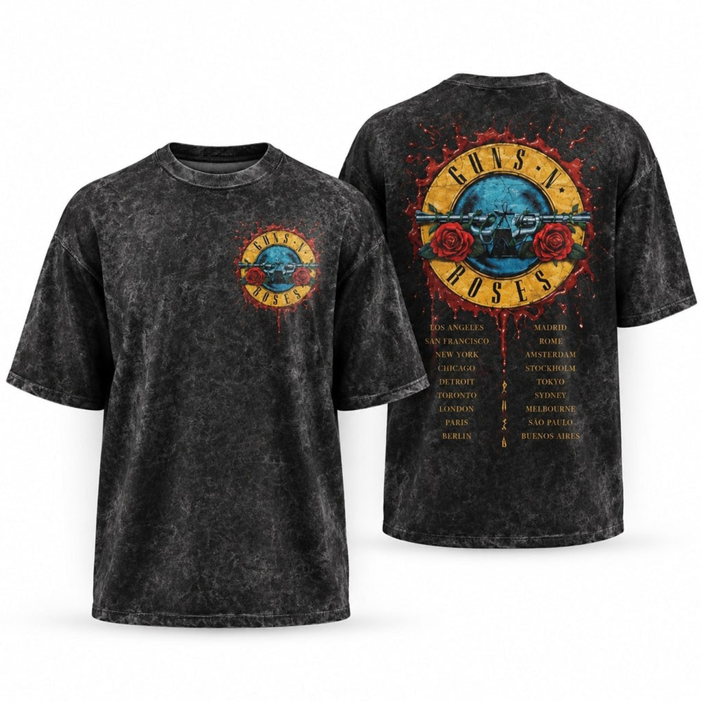 Guns N Roses Vintage Logo Blood Splatter Back Tour T-Shirt GNR Merch Gift For Music Lovers