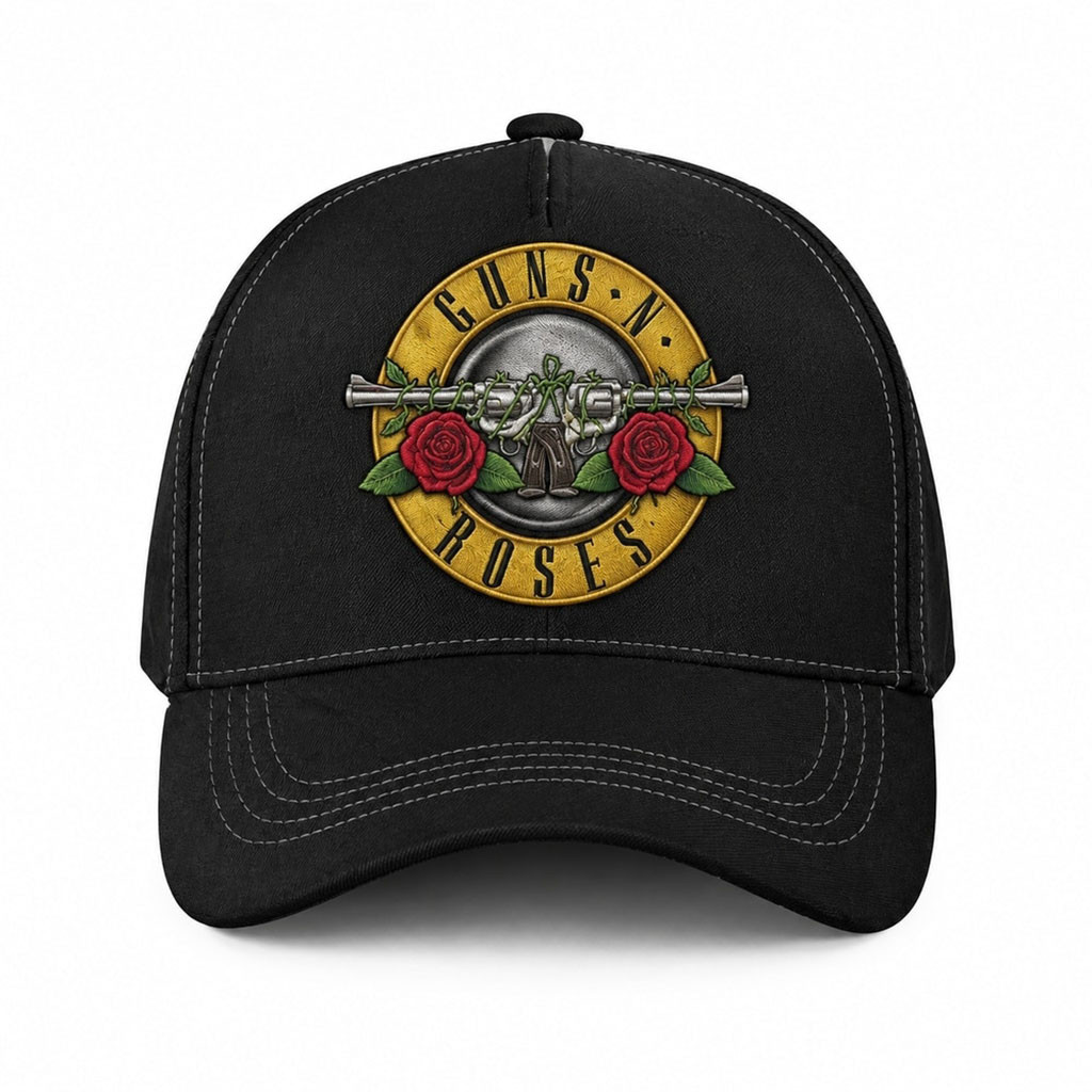 Guns N Roses Vintage Pistol And Rose Logo Black Classic Hat GNR Merch Gift For Rock Band Fans