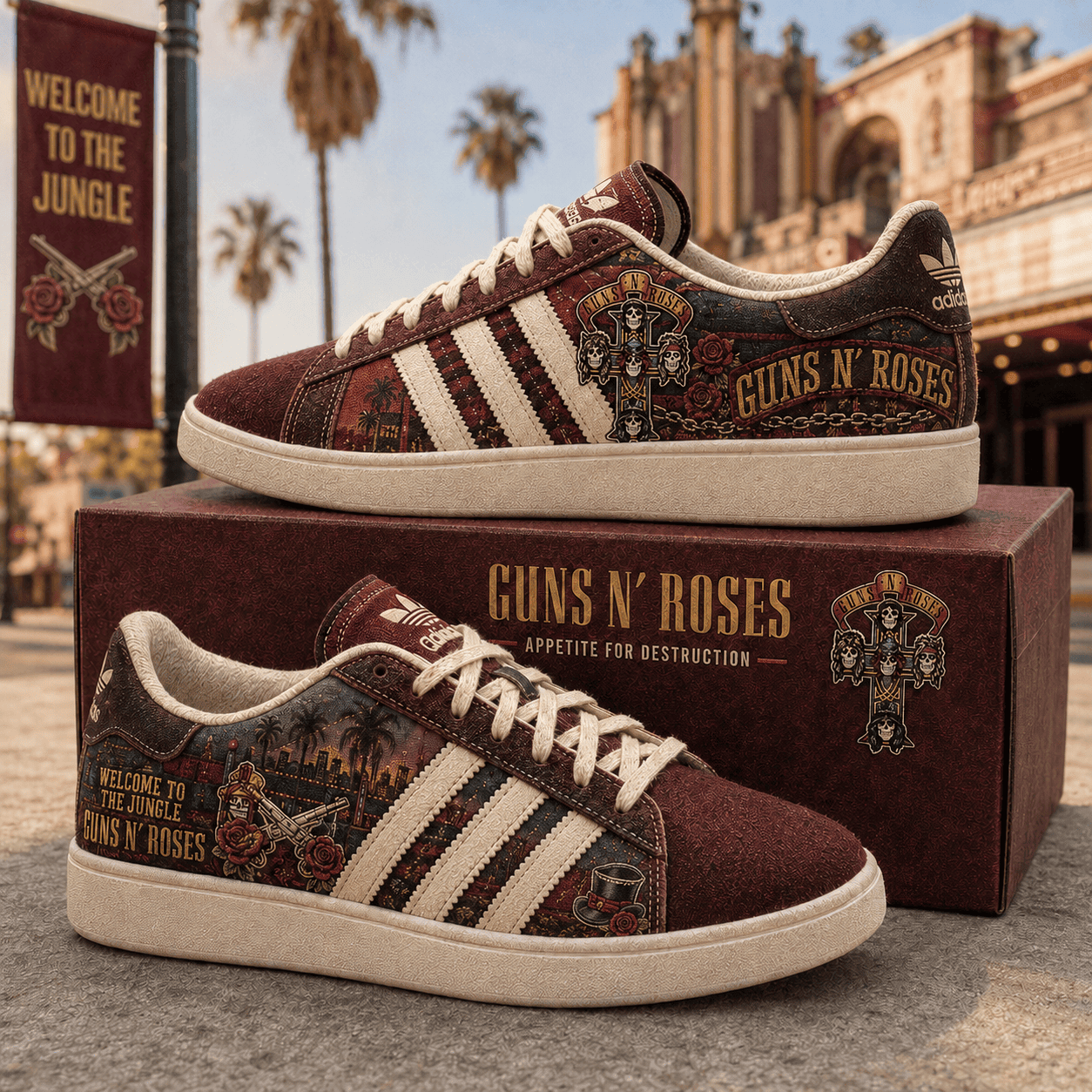 Guns N' Roses Welcome To The Jungle Shoes Sneakers GNR Merch Gift For Rock Band Fans
