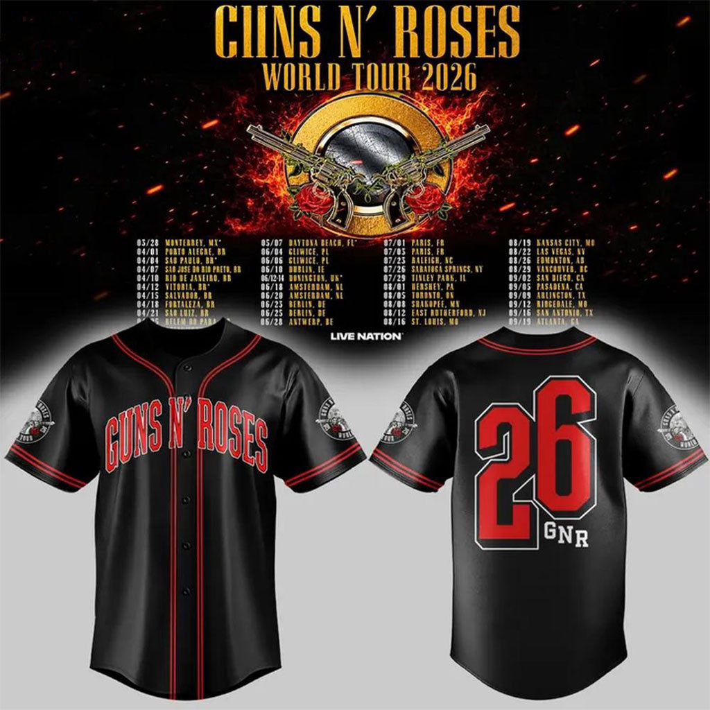 Guns N Roses x NC State Football World Tour 2026 Black Baseball Jersey Guns N Roses Merch Gifts