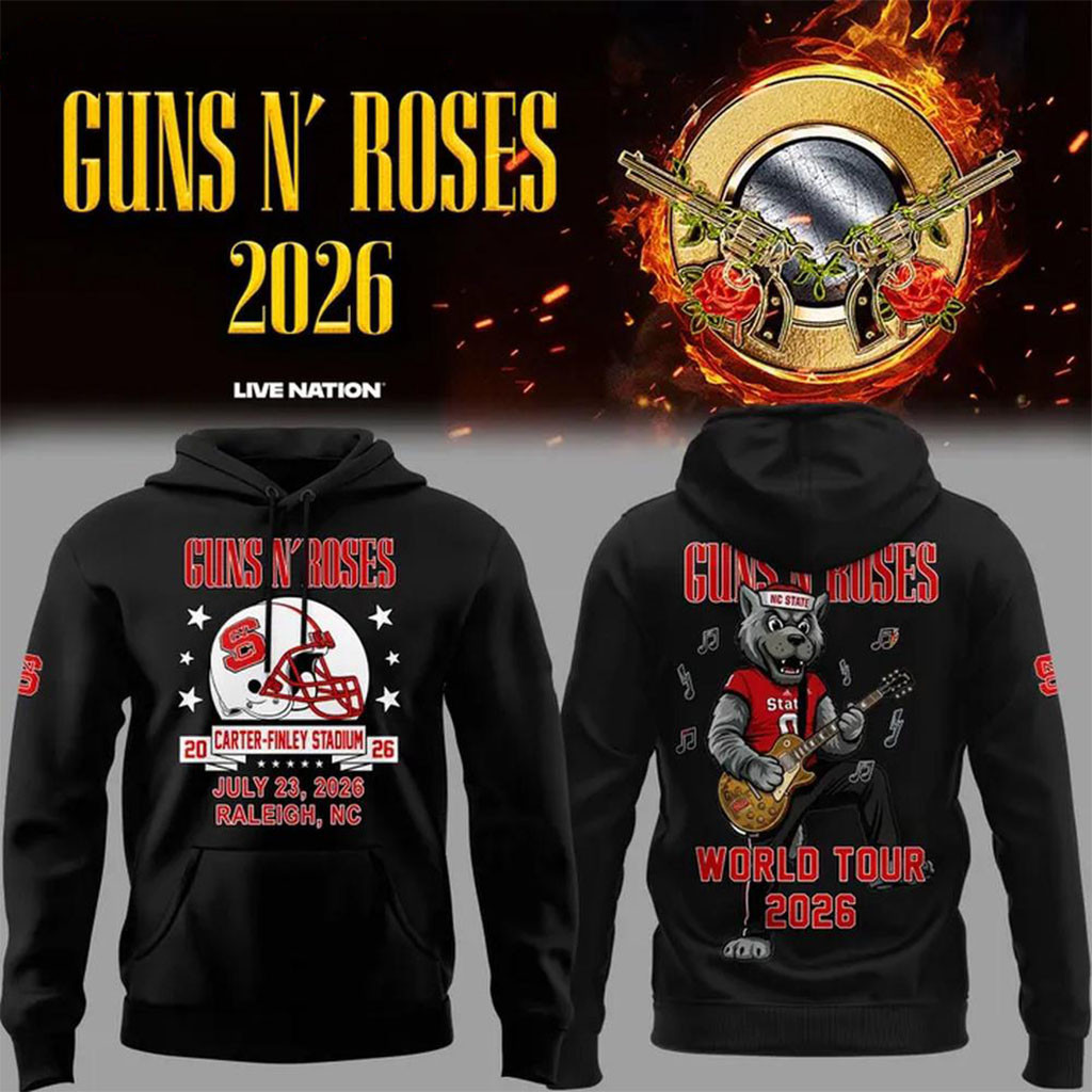 Guns N Roses x NC State Football World Tour 2026 Black Hoodie Guns N Roses Merch Fans Gifts