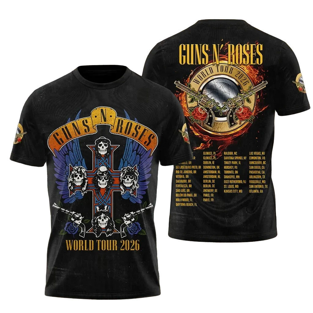 Guns N'Roses 2026 World Tour Graphic T-Shirt Dateback Shirt GNR Merch Gift For Band Fans Guns N'Roses 2026 World Tour Graphic T-Shirt Dateback Shirt GNR Merch Gift For Band Fans
