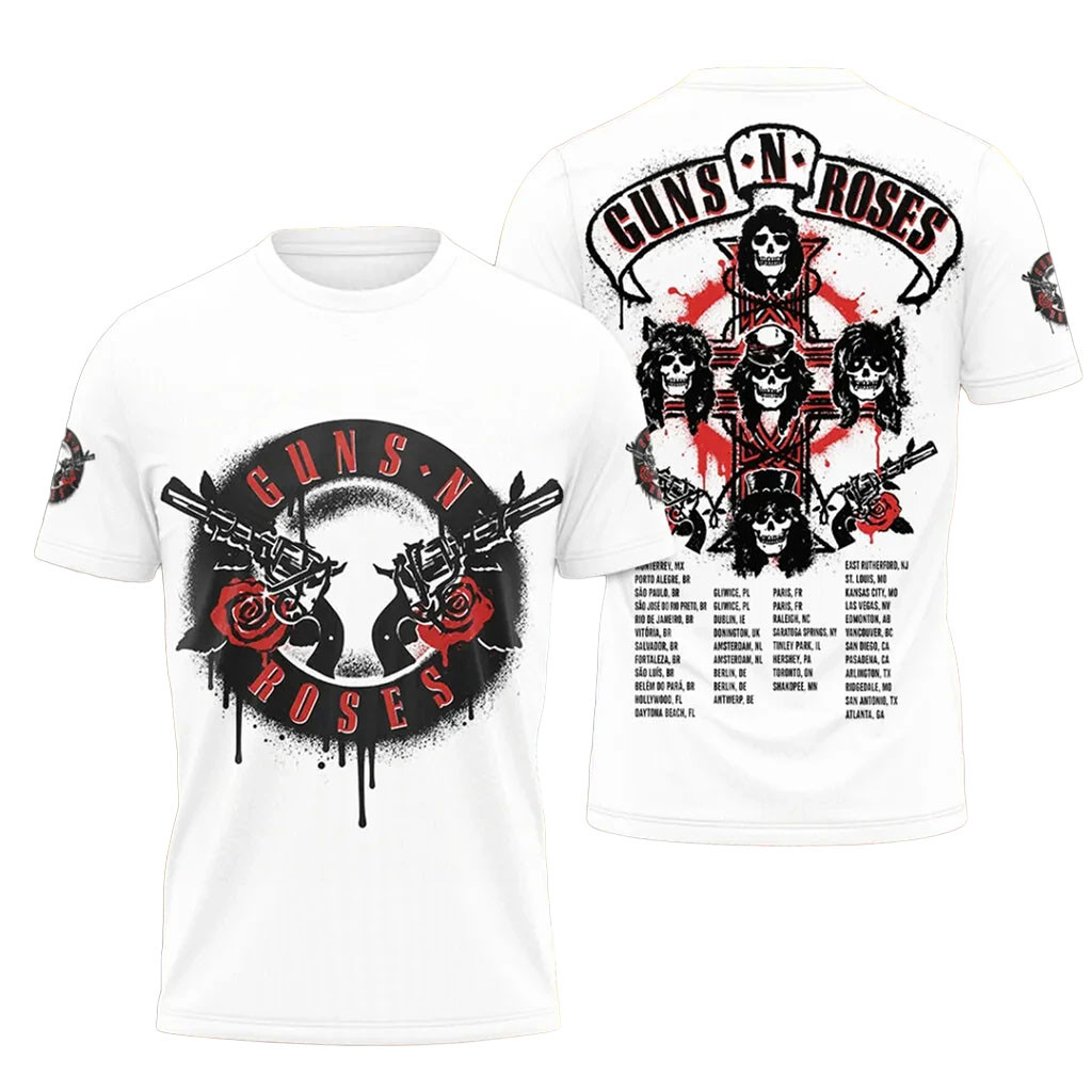 Guns N'Roses 2026 World Tour Graphic T-Shirt White GNR Merch Gift For Music Fans