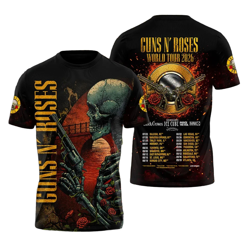 Guns N'Roses 2026 World Tour T-Shirt GNR Merch Music Concert Outfits For Fans Guns N'Roses 2026 World Tour T-Shirt GNR Merch Music Concert Outfits For Fans