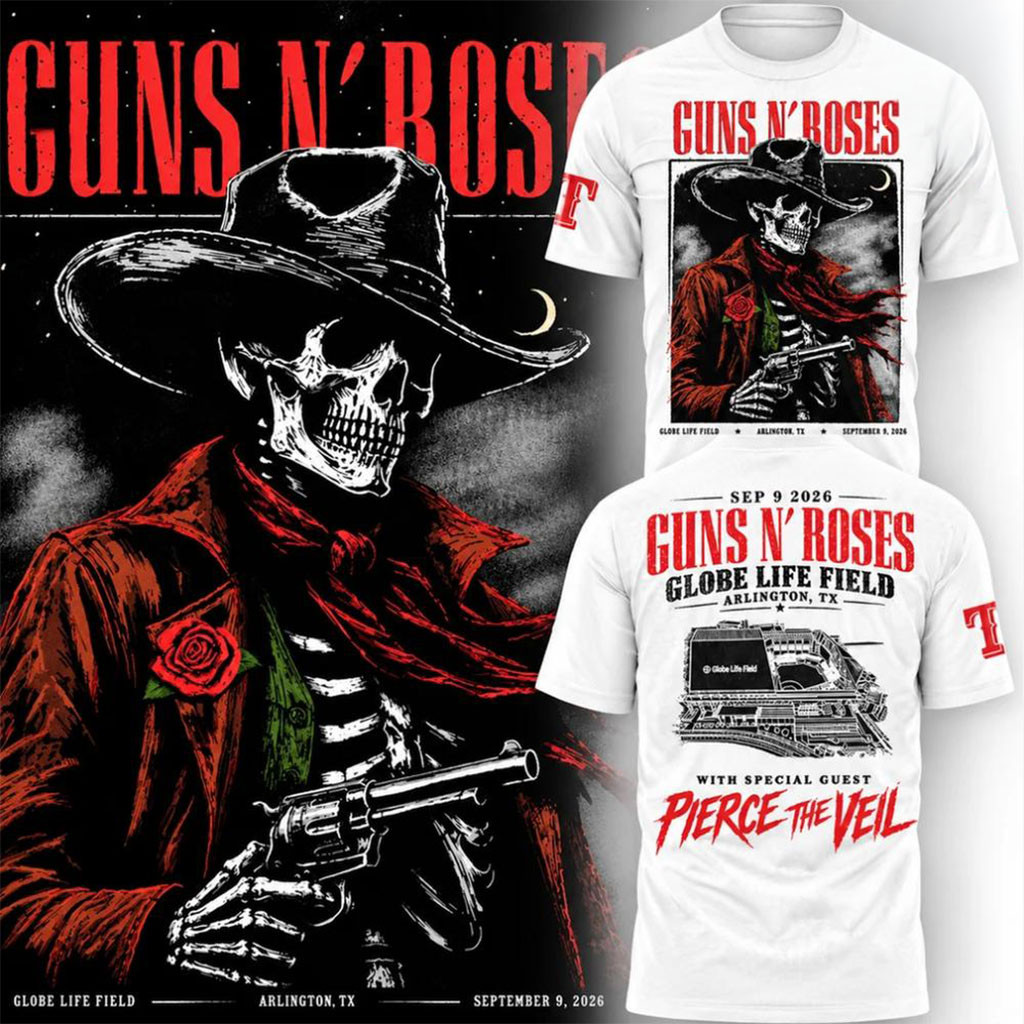 Guns N'Roses Globe Life Field 2026 Tour T-Shirt White GNR Merch Gifts For Music Lovers