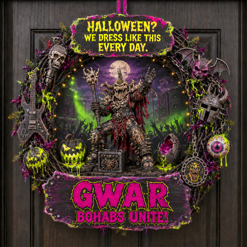 Gwar Bohabs Unite Door Sign Halloween We Dress Like This Every Day Wreath Gwar Merch Gifts