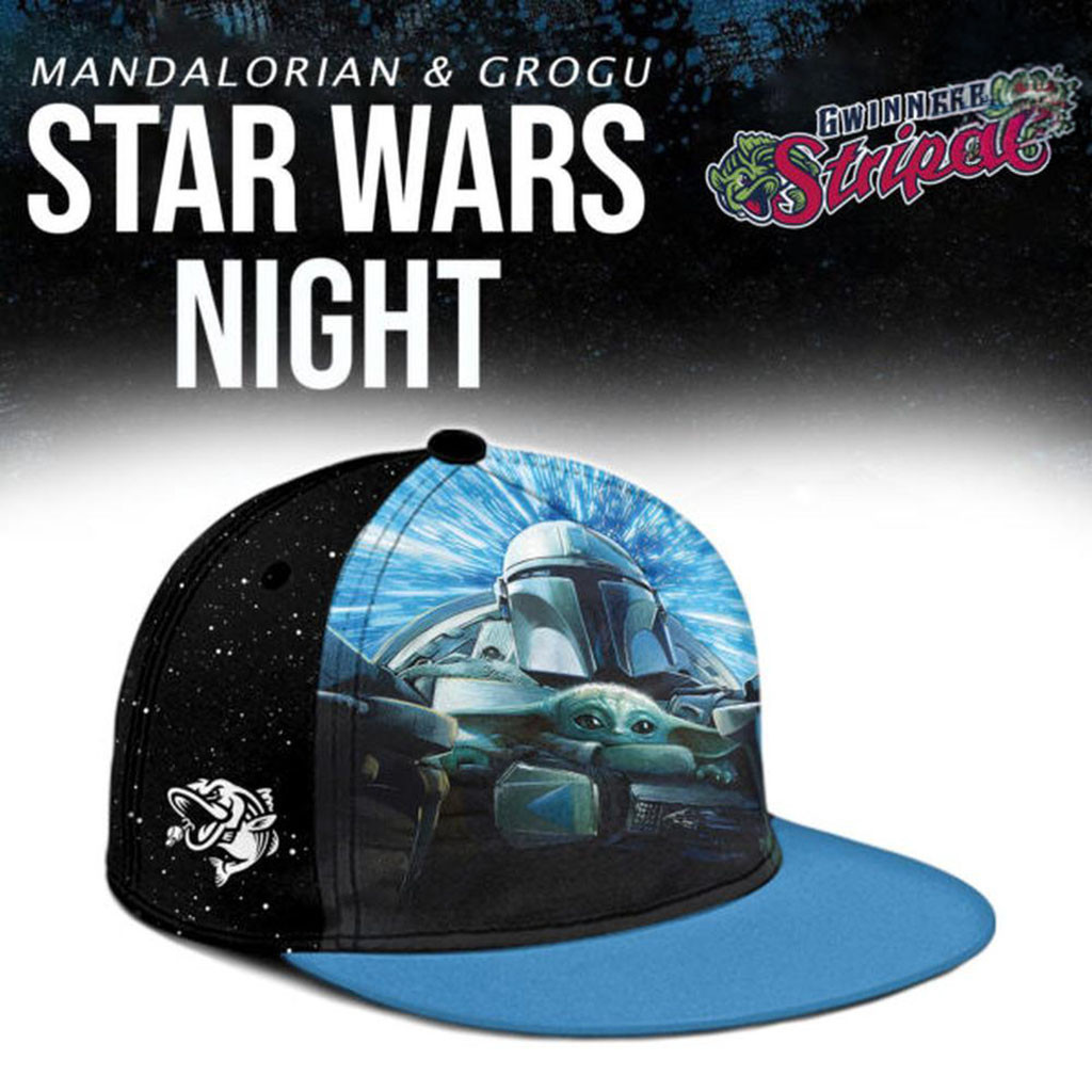 Gwinnett Stripers Star Wars Night Mandalorian And Grogu Snapback Hat Gwinnett Stripers Merch