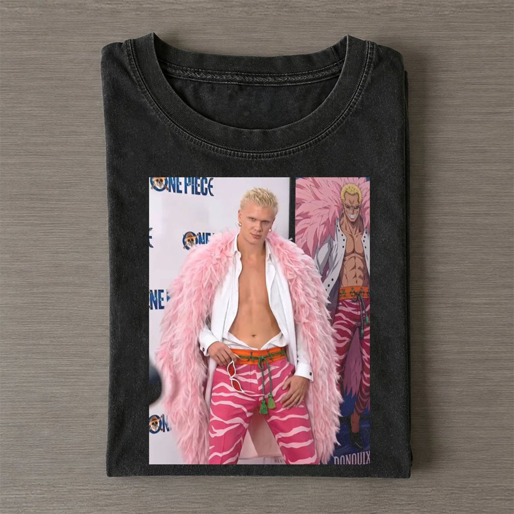 Haaland Doflamingo One Piece Graphic Wash T-Shirt Norway Football Merch Gifts For Fans