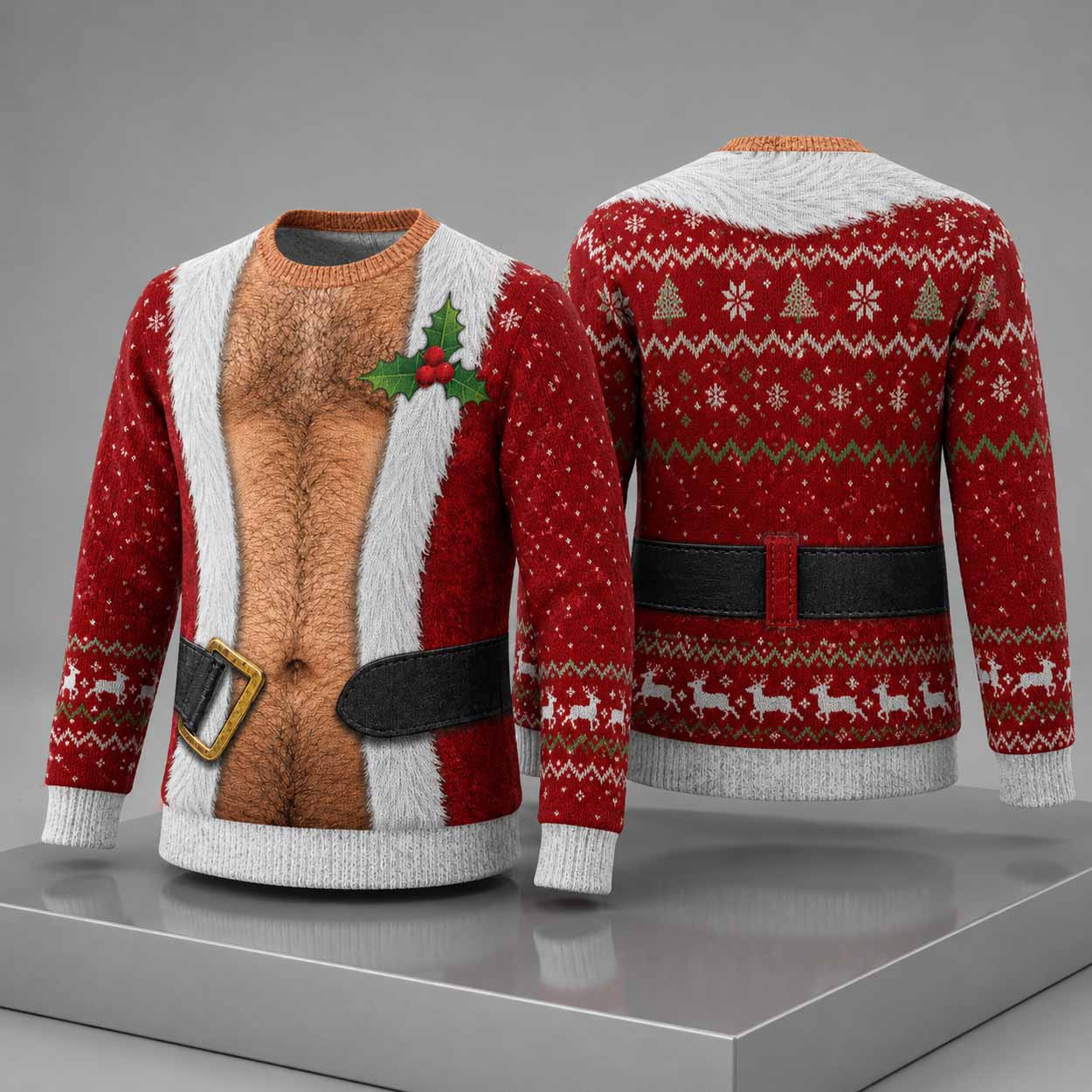 Hairy Chest Santa Christmas Ugly Sweater