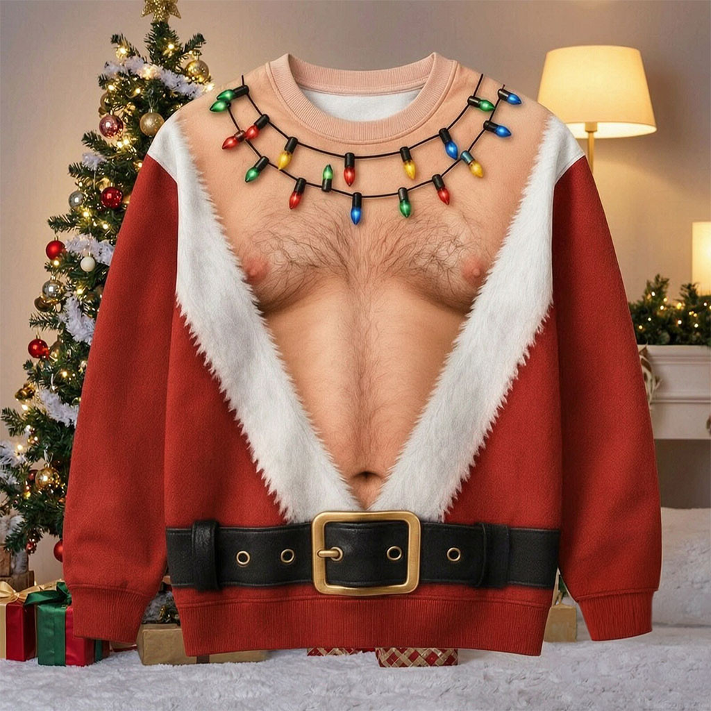 Hairy Chest Santa Light Up Merry Christmas Sweater Funny Holiday Apparel Xmas Gift For Him Hairy Chest Santa Light Up Merry Christmas Sweater Funny Holiday Apparel Xmas Gift For Him