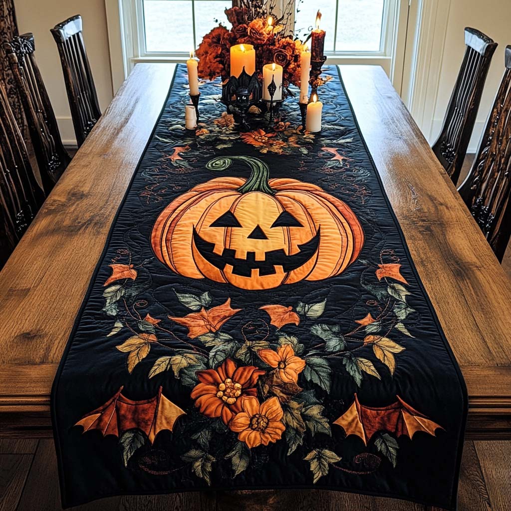Halloween Cheer Quilted Table Runner Dining Table Decor Spooky Gifts