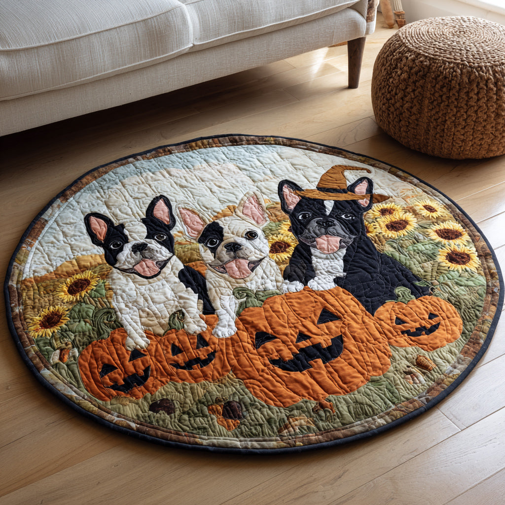 Halloween French Bulldog Quilted Round Mat Small Round Carpet Rugs Halloween Ideas For Gifts