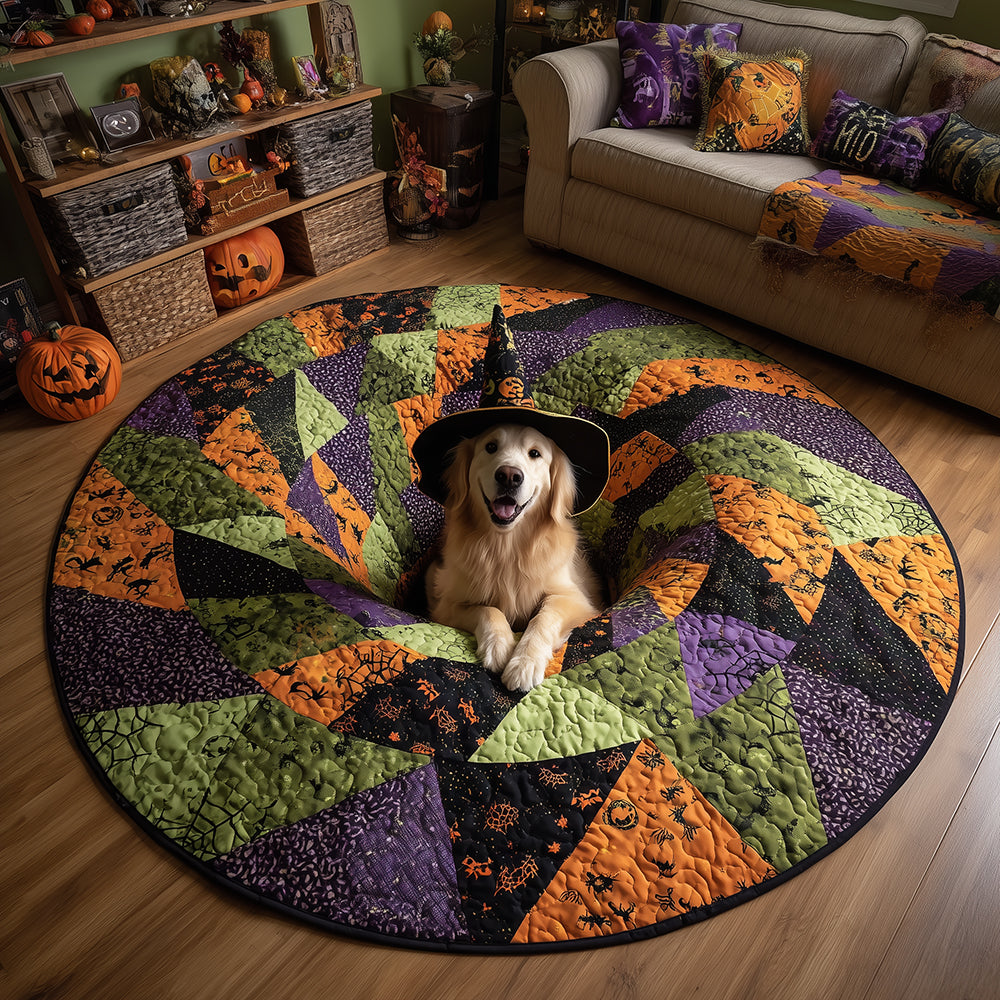 Halloween Golden Quilted Round Mat Large Round Mat Halloween Presents