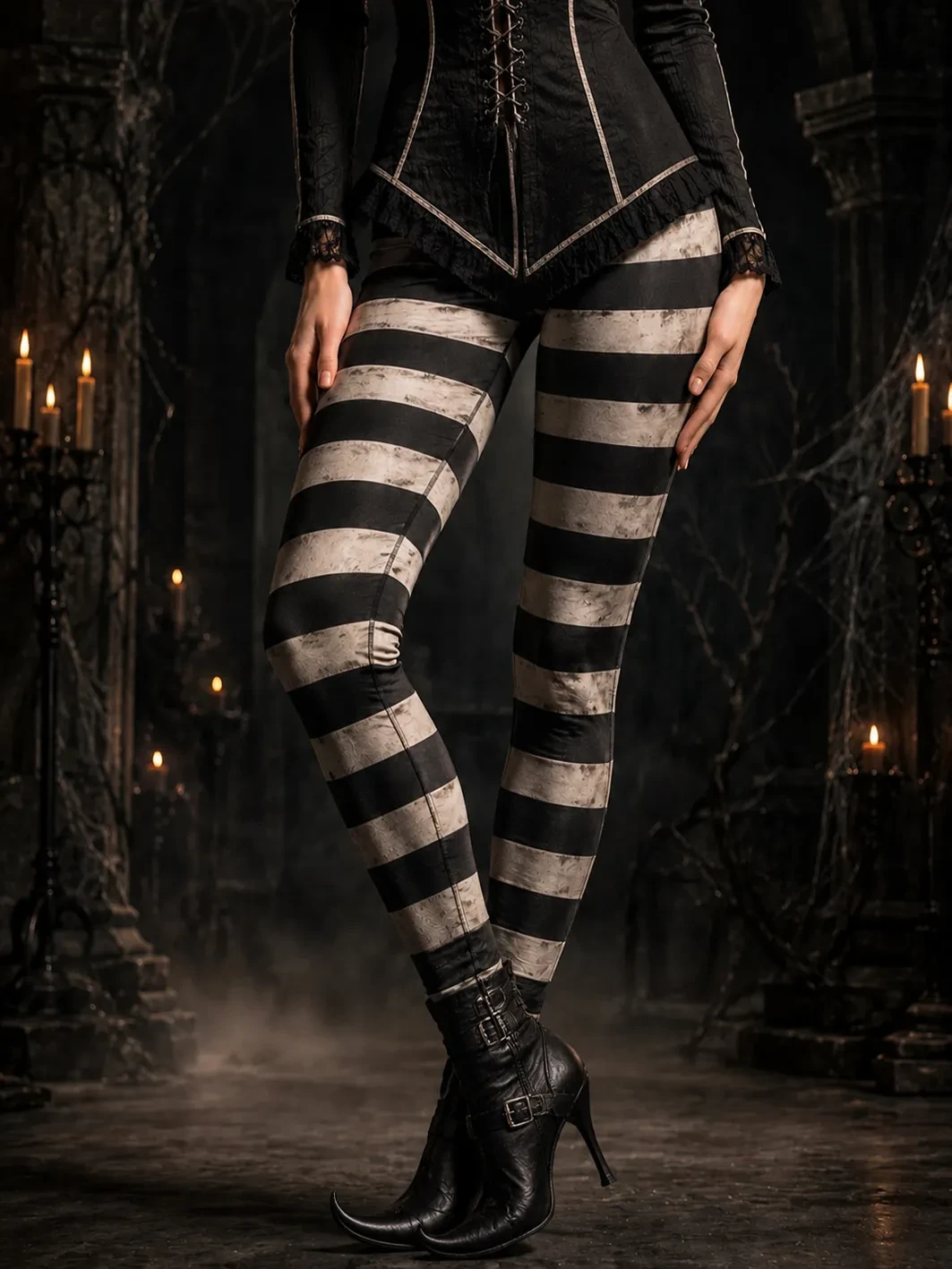Halloween Gothic Black White Striped Leggings Witch Outfit For Women Spooky Season Gift Ideas Halloween Gothic Black White Striped Leggings Witch Outfit For Women Spooky Season Gift Ideas