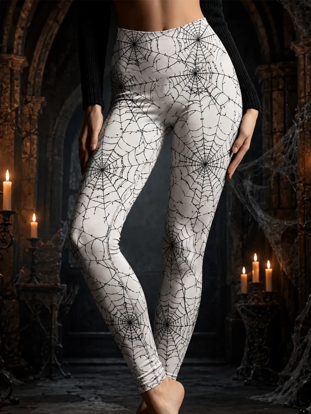 Halloween Gothic White Spider Web Leggings Spooky Season Witchy Gifts For Her Halloween Gothic White Spider Web Leggings Spooky Season Witchy Gifts For Her