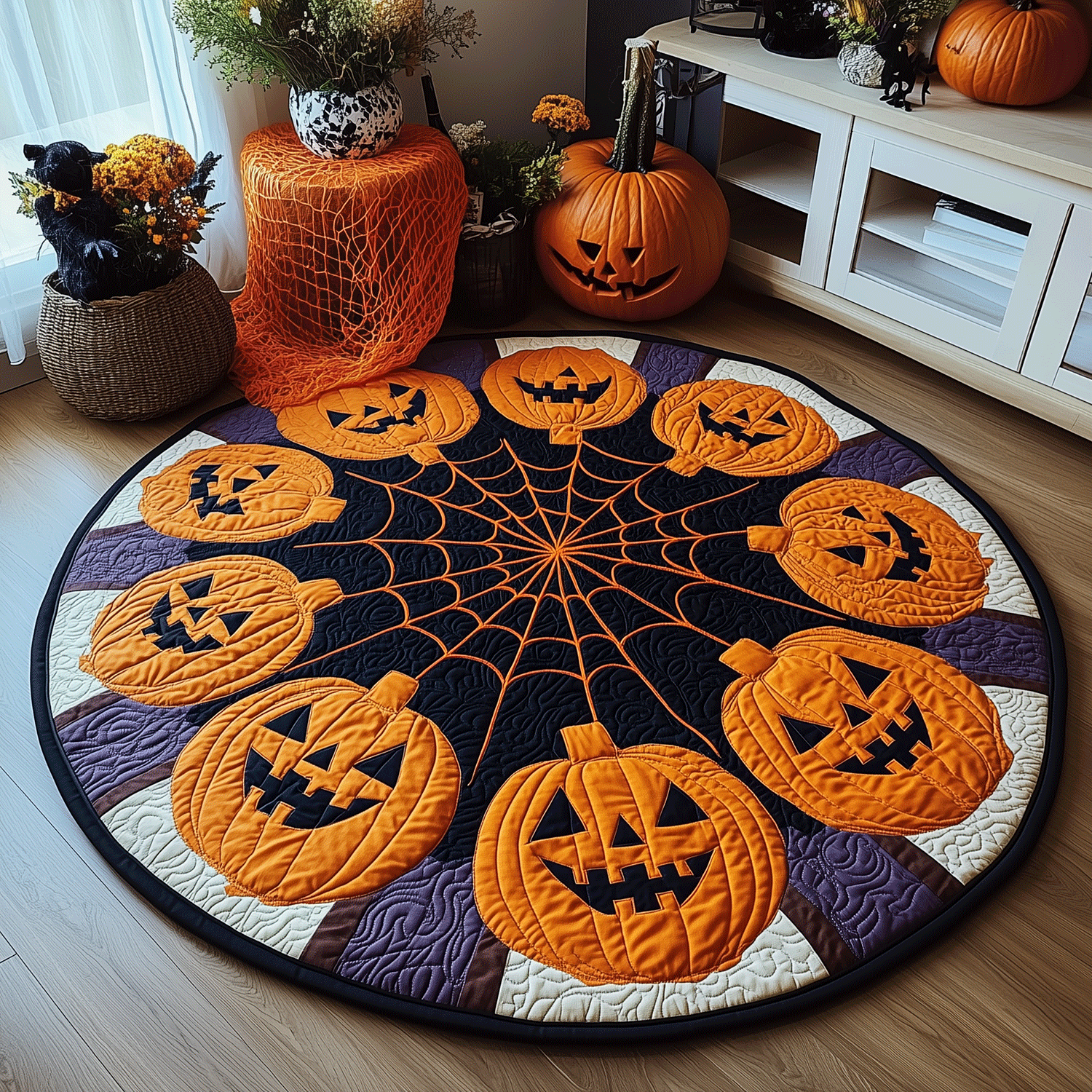 Halloween Harvest Quilted Round Mat Home Decor Cute Halloween Gifts Halloween Harvest Quilted Round Mat Home Decor Cute Halloween Gifts