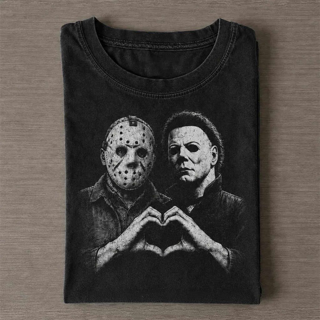 Halloween Jason Voorhees And Michael Myers Heart Wash T-Shirt Horror Lovers Gifts