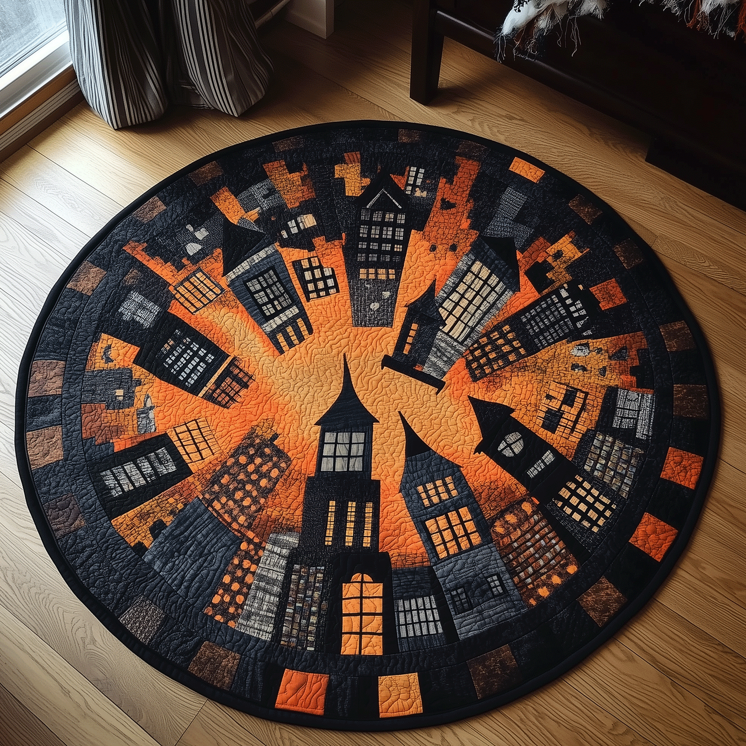 Halloween Nightscape Quilted Round Mat Living Room Furnishing Ideas Best Halloween Gifts