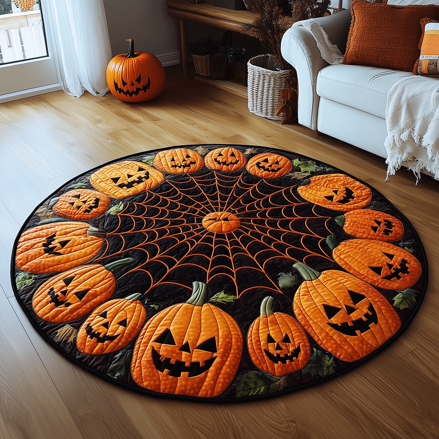 Halloween Pumpkin Quilted Round Mat Living Room Decor Halloween Present Ideas