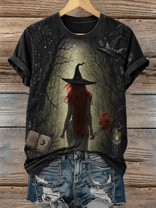 Halloween Red Hair Forest Witch Shirt Gothic Raven Spellbook T-Shirt Halloween Gifts For Her Halloween Red Hair Forest Witch Shirt Gothic Raven Spellbook T-Shirt Halloween Gifts For Her
