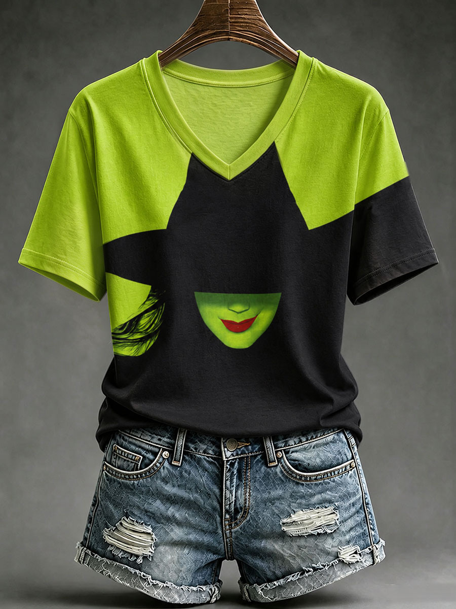 Halloween Witch V-Neck Shirt Spooky Season Clothing Halloween Gifts For Her