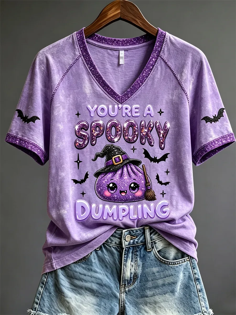 Halloween You're A Spooky Dumpling V-Neck Shirt Glitter Dumplings Shirt Best Halloween Gifts