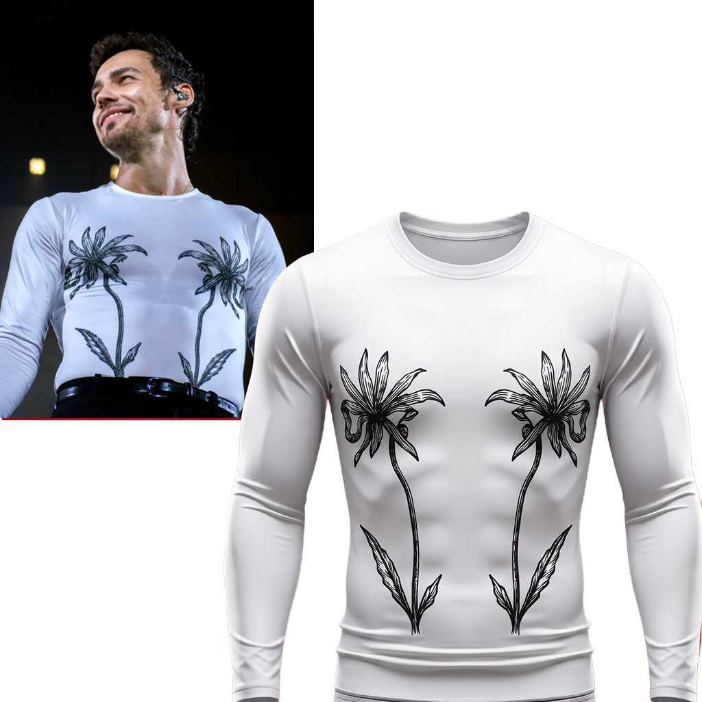Harry Styles Black Botanical Floral Long Sleeve Compression Shirt Harry Styles On Stage Outfits