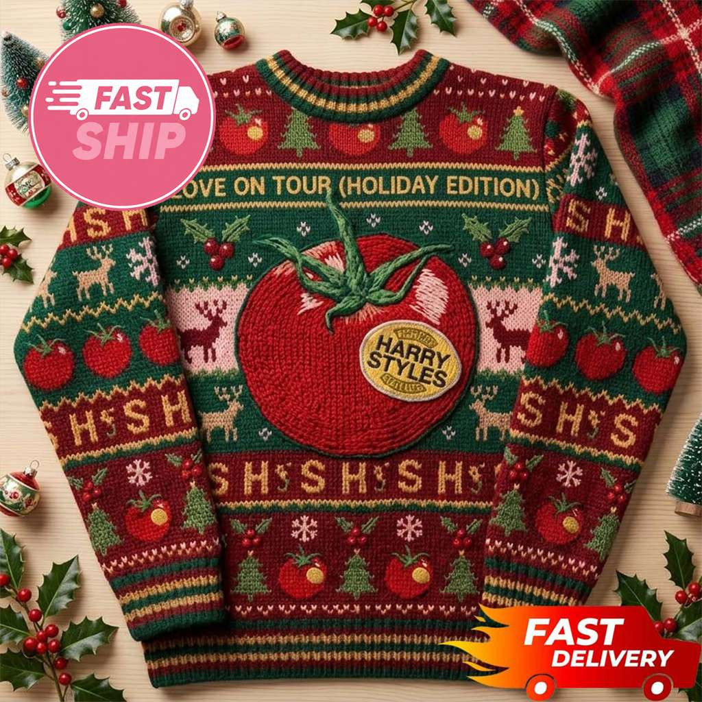 Harry Styles Merch Together Together Tour 2026 New York Tomato Pattern Christmas Ugly Sweater