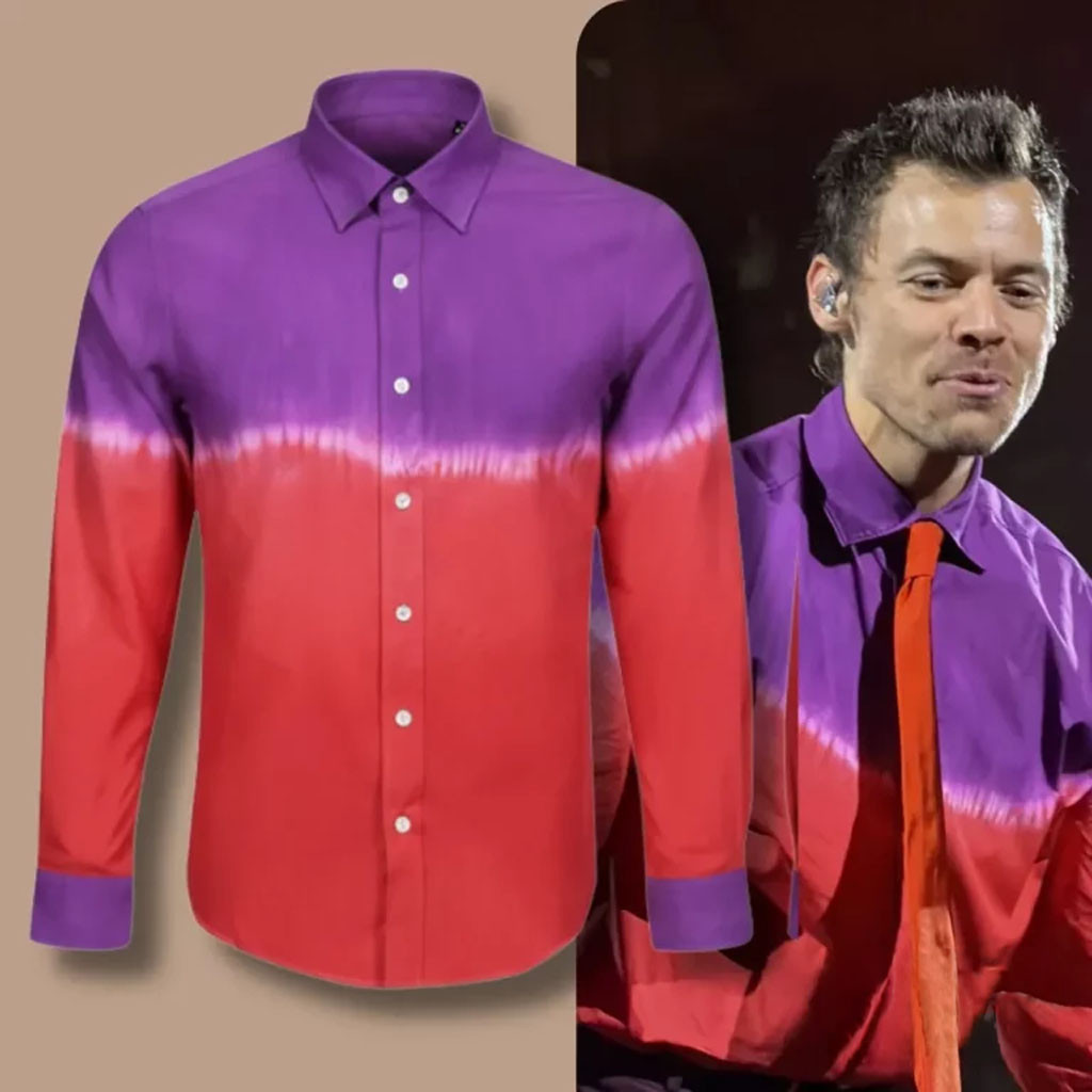 Harry Styles Together Together Tour 2026 Purple And Red Ombre Long Sleeve Button Up Shirt