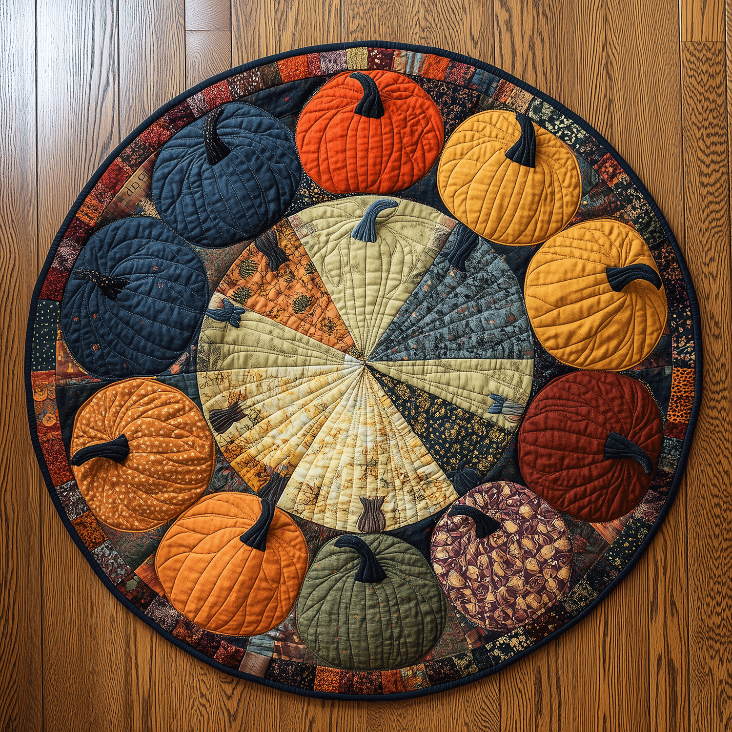 Harvest Pumpkin Quilted Round Mat Round Holiday Rugs Halloween Ideas For Gifts