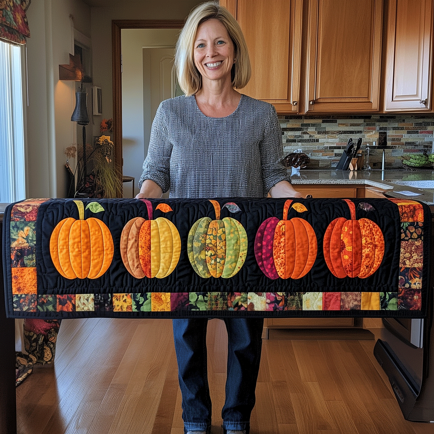 Harvest Pumpkin Quilted Table Runner Best Table Runner Unique Halloween Gifts